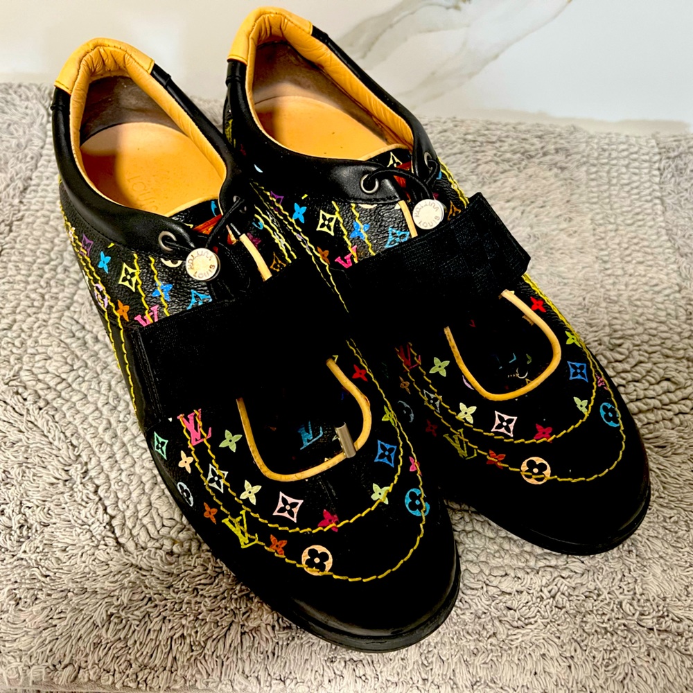 Louis Vuitton Black Multicolor Monogram Sneakers.